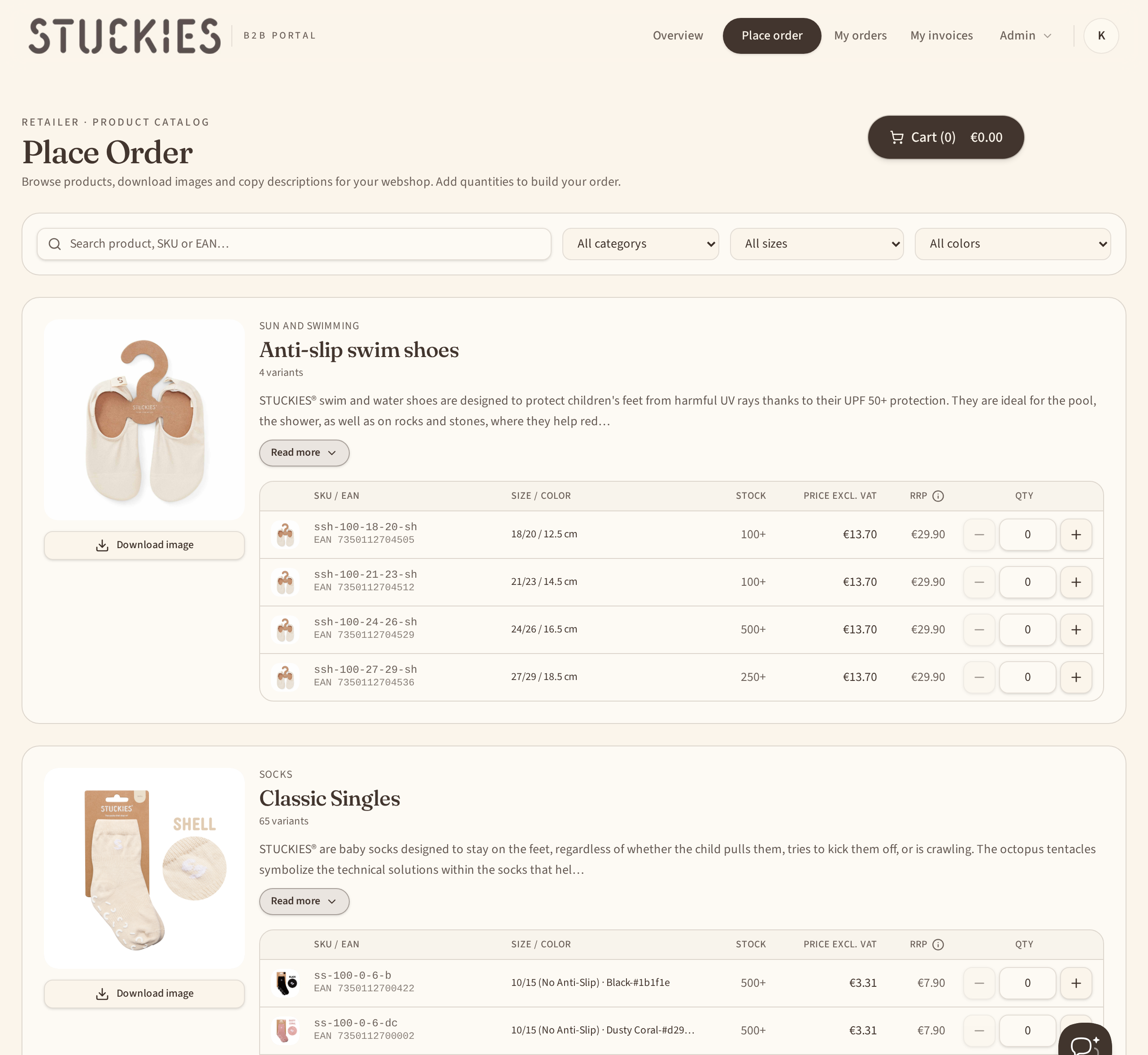 Stuckies retailer portal, The whole range in one view